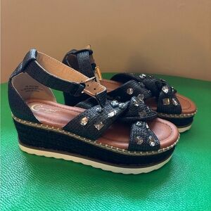 New Platform Wedge Sandals Black Jeweled
